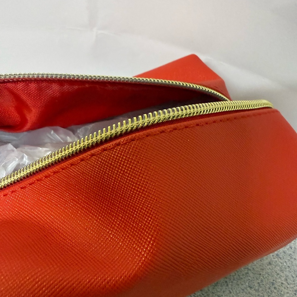 Red Rectangular Cosmetic Pouch with Gold Zipper - Picture 3 of 6